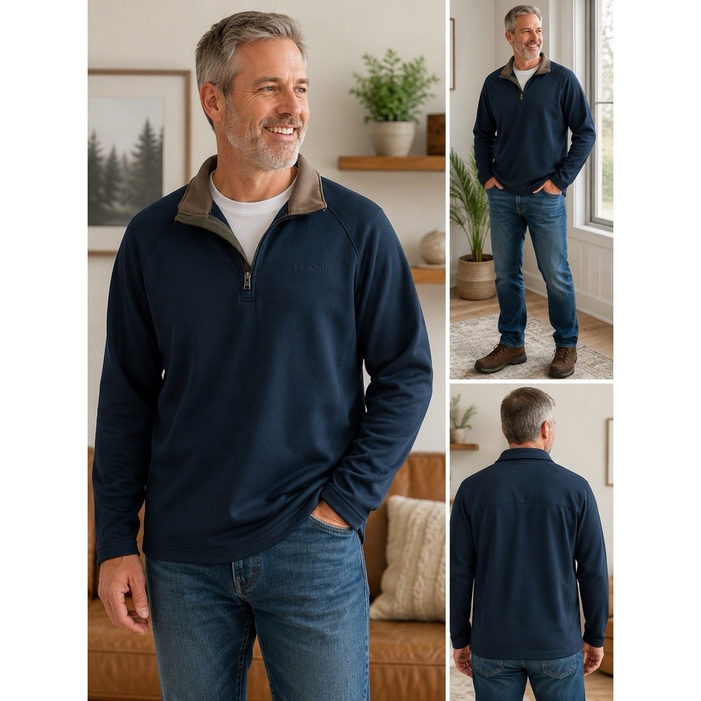 Columbia Men's XXL Navy 1/4 Zip Fleece Pullover Jacket Blue Gray Long Sleeve